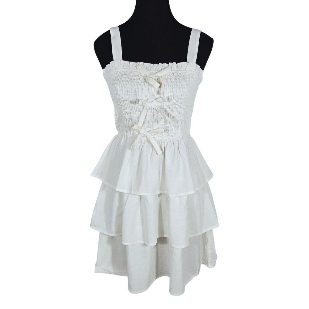 NWT | ZESICA White Tiered Ruffle Mini Dress | Coquette Core | Small